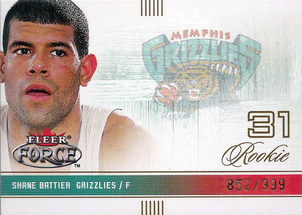 2001-02 Fleer Force #106 Shane Battier RC /999 Grizzlies!