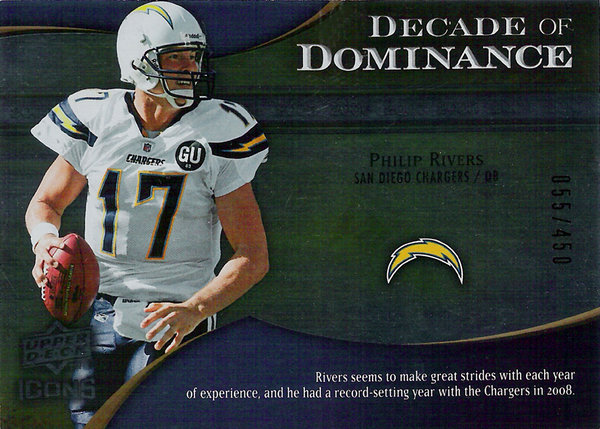 2009 UD Icons Decade of Dominance Silver Philip Rivers /450 Chargers!