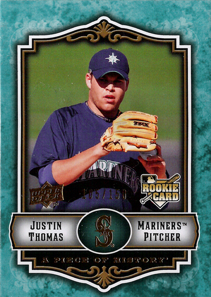 2009 UD A Piece of History Green #146 Justin Thomas RC /150 Mariners!