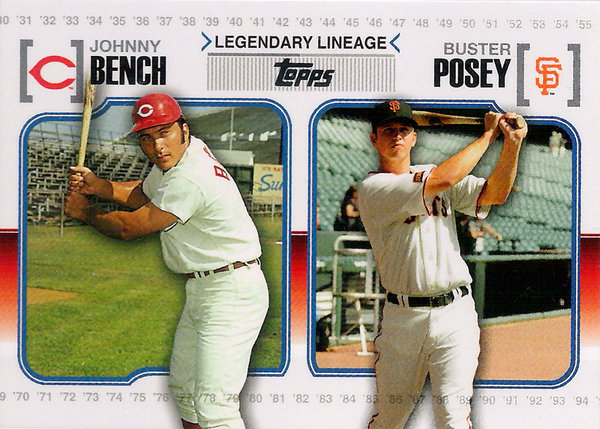 2010 Topps Legendary Lineage #LL74 Johnny Bench/Buster Posey Reds/Giants!