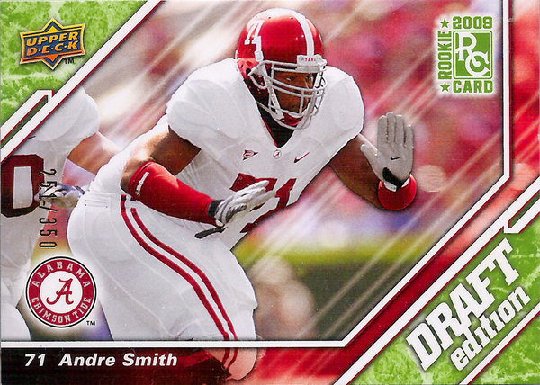 2009 Upper Deck Draft Edition Green 350 #48 Andre Smith RC /350 Alabama!