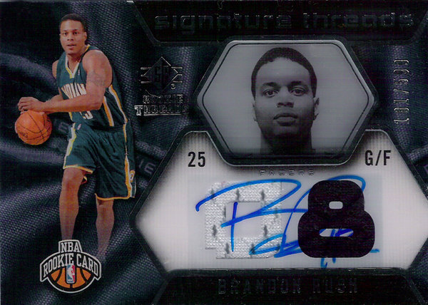 2008-09 SP Rookie Threads #73 Brandon Rush Jersey AU RC /599 Pacers!