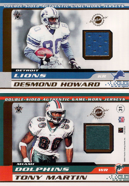 2001 Vanguard Double Sided Jerseys #31 Desmond Howard/Tony Martin Lions/Dolphins!