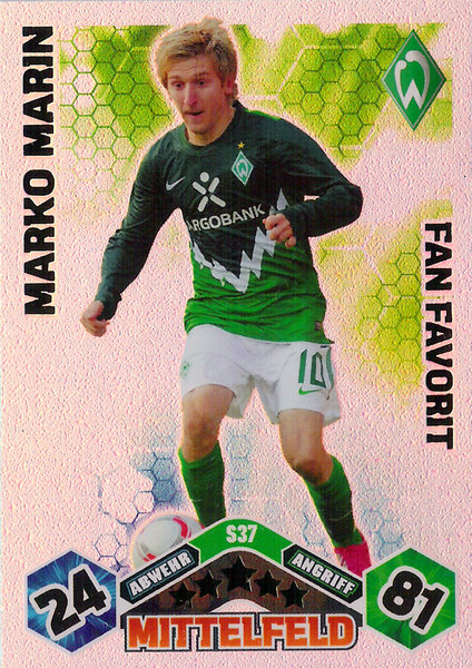2010-11 Topps Match Attax Bundesliga Fan Favorit Marko Marin SV Werder Bremen