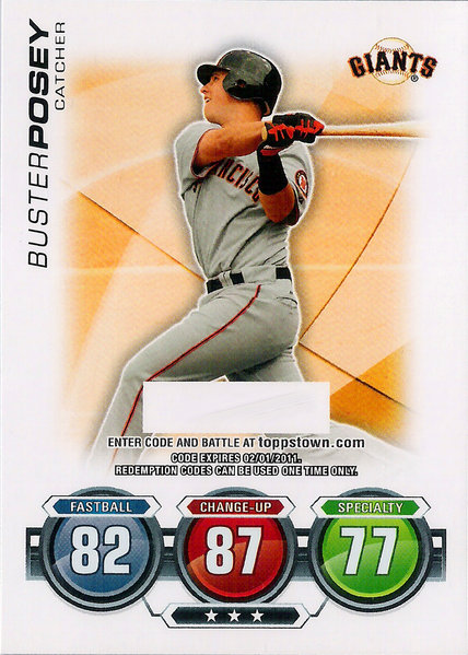2010 Topps Update Attax Code Cards #69 Buster Posey Giants!