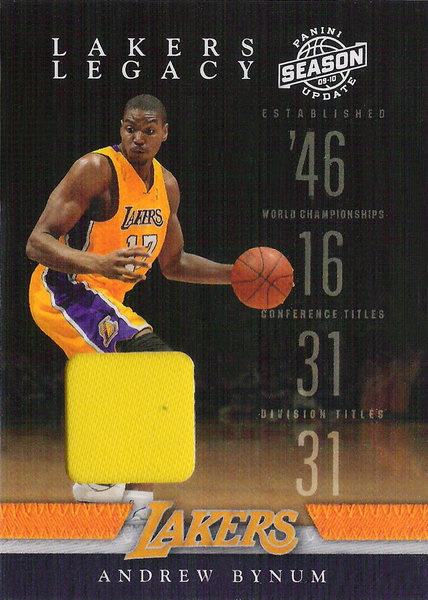2009-10 Panini Season Update Lakers Legacy Jerseys #10 Andrew Bynum