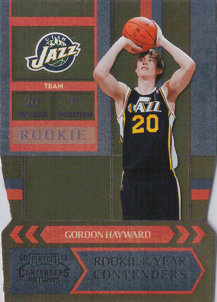 2010-11 Playoff Contenders Patches Rookie of the Year Contenders Die Cuts Gordon Hayward /299 Jazz!