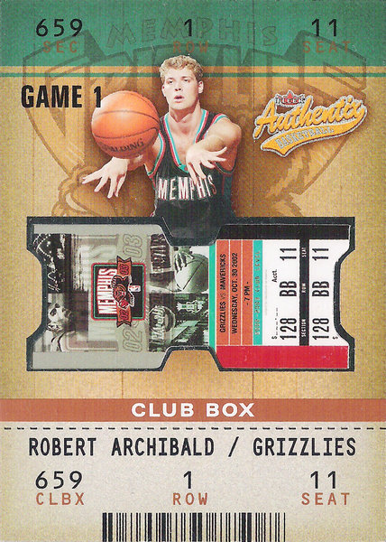 2002-03 Fleer Authentix Club #125 Robert Archibald RC /100 Grizzlies!