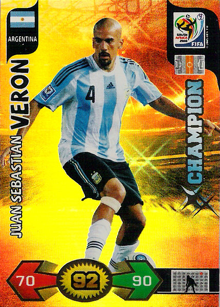 2010 Panini Adrenalyn XL FIFA World Cup Champion Juan Sebastian Veron Argentina