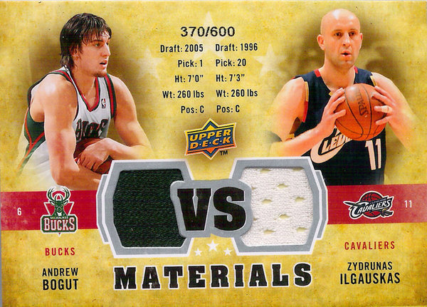2009-10 Upper Deck VS Dual Materials Andrew Bogut/Zydrunas Ilgauskas /600 Bucks/Cavaliers!