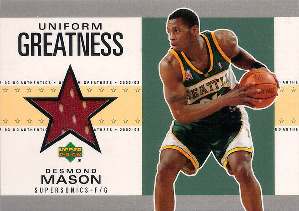 2002-03 UD Authentics Uniform Greatness Jersey Desmond Mason Sonics!