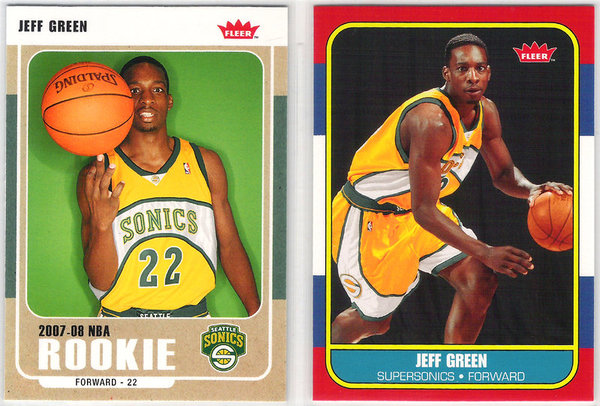 Lot (2) 2007-08 Fleer Jeff Green Rookie Cards (incl. 1986-87 Retro Rookie!)