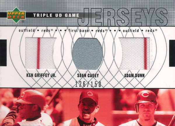 2003 UD Triple Game Jersey Ken Griffey Jr./Sean Casey/Adam Dunn /150 Reds!