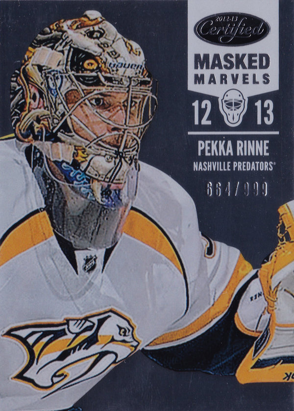 2012-13 Certified #103 Pekka Rinne Masked Marvels /999 Goalie Predators!