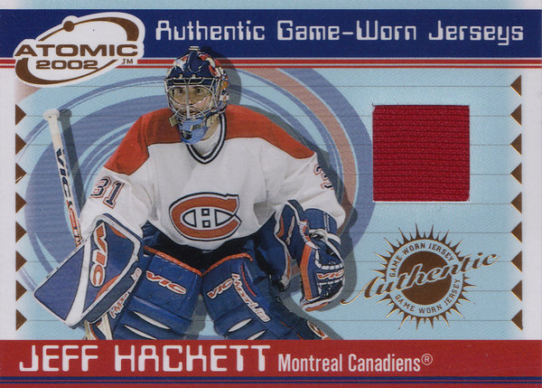 2001-02 Atomic Jerseys #32 Jeff Hackett Goalie Canadiens!