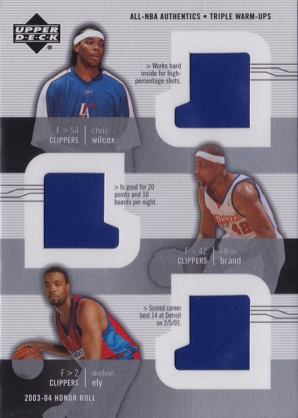 2003-04 UD Honor Roll Triple Warm Ups Chris Wilcox/Elton Brand/Melvin Ely Clippers!