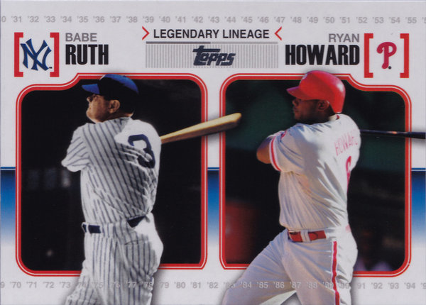 2010 Topps Legendary Lineage #LL45 Babe Ruth/Ryan Howard Yankees/Phillies!