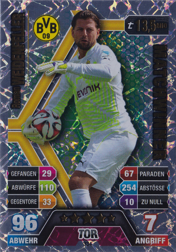 2014-15 Topps Match Attax Bundesliga Matchwinner Roman Weidenfeller Borussia Dortmund