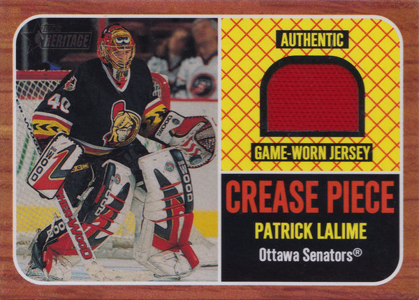 2002-03 Topps Heritage Crease Piece Jersey Patrick Lalime Goalie Senators!
