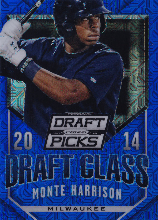 2014 Panini Prizm Perennial Draft Picks Draft Class Prizms Blue Mojo #48 Monte Harrison /75 Brewers!