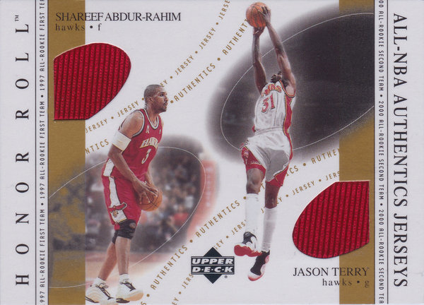 2001-02 UD Honor Roll All-NBA Authentics Jerseys Combos Shareef Abdur-Rahim/Jason Terry Hawks!
