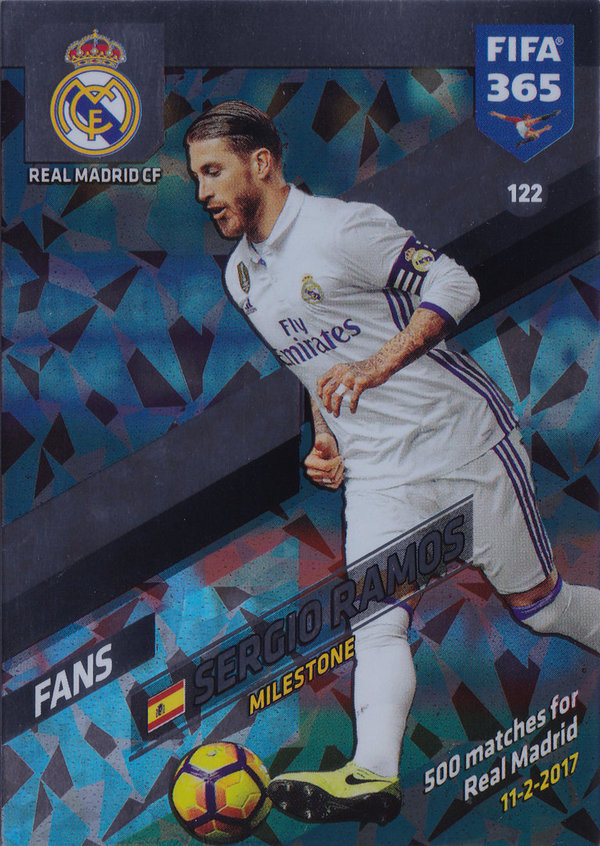 2018 Panini FIFA 365 Adrenalyn XL Milestone Sergio Ramos Real Madrid