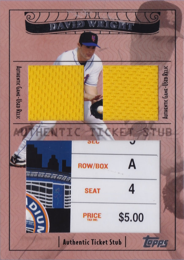 2009 Topps Ticket to Stardom Ticket Stubs Plus Memorabilia Dual #TSP4 David Wright /239 Mets!