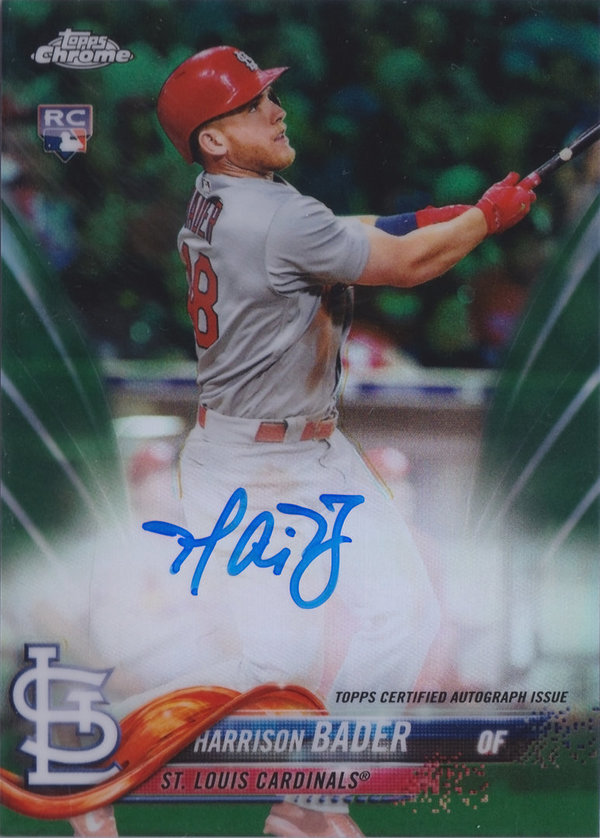 2018 Topps Chrome Rookie Autographs Green Refractors #RAHB Harrison Bader AUTO /99 Cardinals!