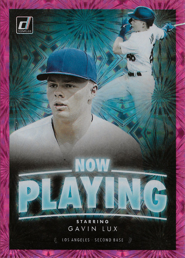 2020 Donruss Now Playing Pink Fireworks #9 Gavin Lux Rookie Dodgers!