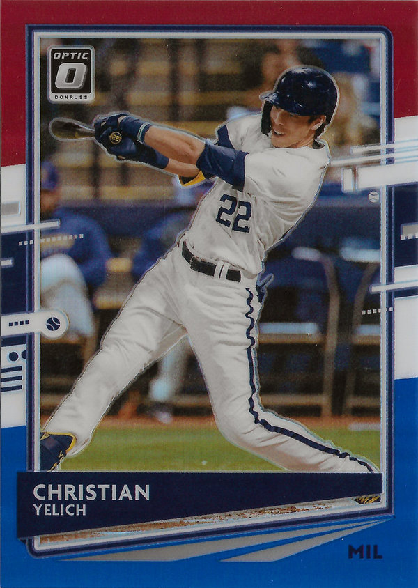 2020 Donruss Optic Red White and Blue #129 Christian Yelich /150 Brewers!