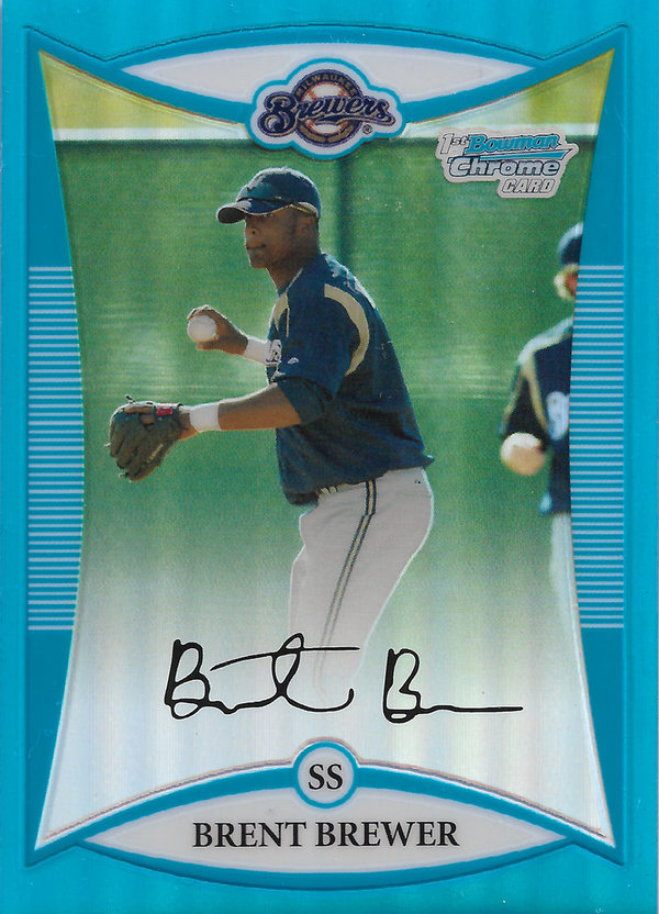 2008 Bowman Chrome Prospects Blue Refractors #BCP187 Brent Brewer /150 Brewers!