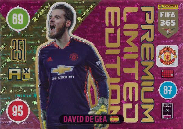 2021 Panini Adrenalyn XL FIFA 365 Premium Limited Edition David De Gea Manchester United