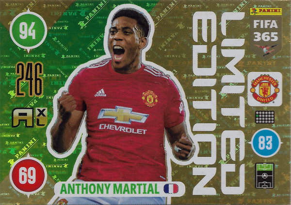 2021 Panini Adrenalyn XL FIFA 365 Limited Edition Anthony Martial Manchester United