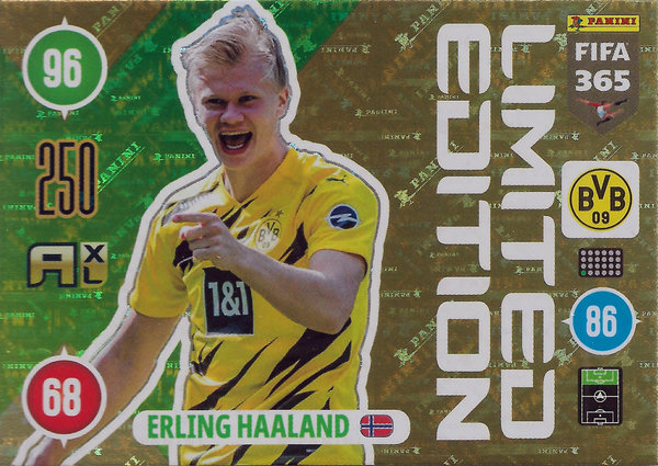 2021 Panini Adrenalyn XL FIFA 365 Limited Edition Erling Haaland Borussia Dortmund