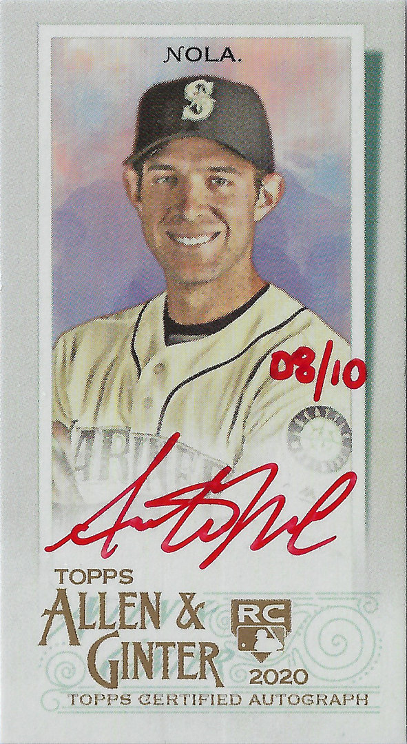 2020 Topps Allen and Ginter Mini Autographs Red Ink #MAAN Austin Nola AUTO /10 Rookie Mariners!