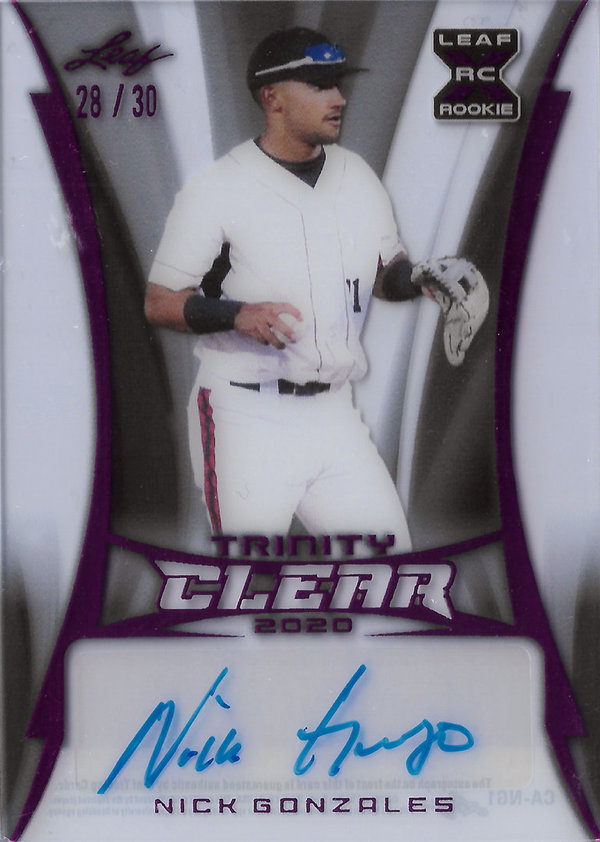 2020 Leaf Trinity Clear Autographs Pink #CANG1 Nick Gonzales AUTO /30 Prospect Pirates!