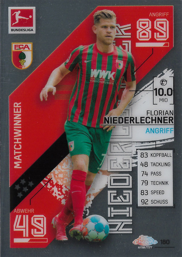 2021-22 Topps Chrome Match Attax Bundesliga #180 Florian Niederlechner Matchwinner FC Augsburg